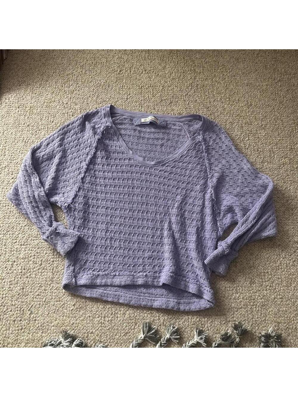 Free People lavender waffle knit cotton sweater